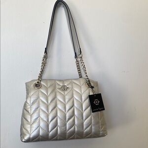 Elegant Silver Quilted Shoulder Bag Nanette lepore